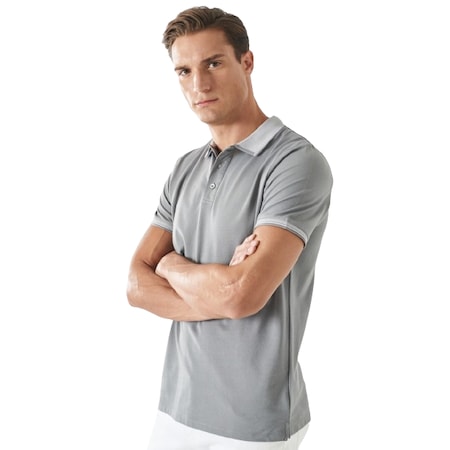 Ac&Co / Altınyıldız Classics Düğmeli Polo Yaka Cepsiz Slim Fit Erkek Tişört Gri