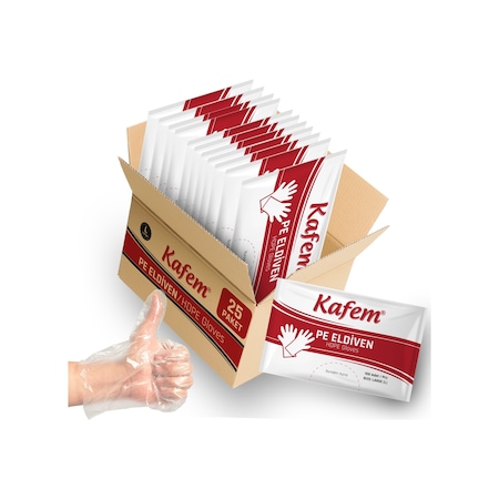 Kafem PE Tek Kullanımlık Şeffaf Eldiven 100 Lü X 25 Paket