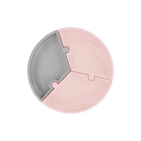 Oioi Puzzle Vakumlu Mama Tabağı - Pinky Pink / Powder Grey