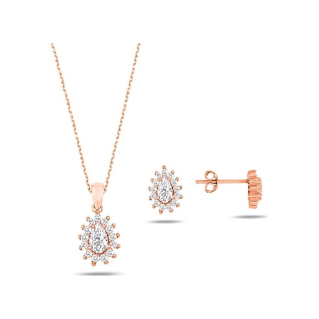 Brezza Lusso Jewelry Rose Gold Zirkon Taşlı Kadın Kolye Küpe Seti (337458596)