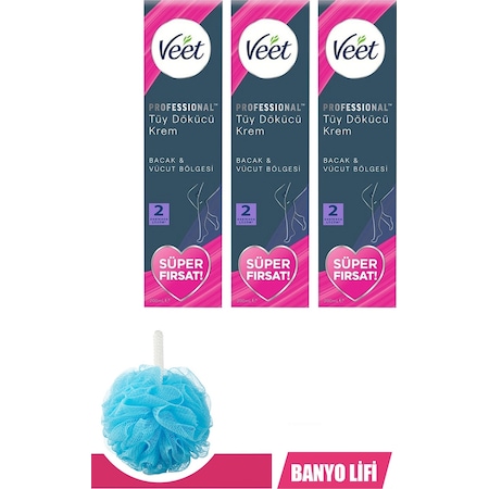 Veet Bacak ve Vücut Bölgesi Hassas Ciltler Tüy Dökücü Krem 3 x 200 ML + Banyo Lifi