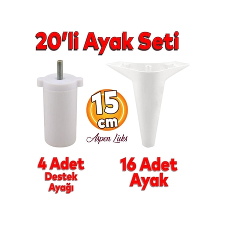 20'li Set Aspen Lüks Mobilya Koltuk Kanepe Tv Ünitesi Yükseltme Destek Ayağı 15 Cm Beyaz Ayakları