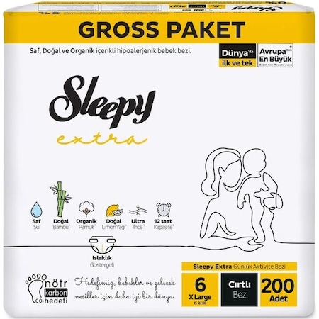 Sleepy Extra Gross XL Bebek Bezi 6 Numara 200 Adet