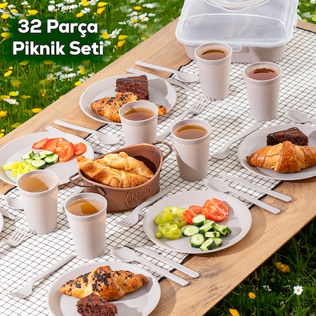 Porsima 0039 Karizma 32 Parça 6 Kişilik Piknik Seti-cappuccino