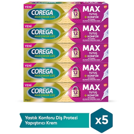 Corega Max Tutuş + Konfor Diş Protezi Yapıştırıcı Krem 5 x 40 G