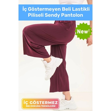 Yeni Trend Bol Paça Anne Kadın Rahat Konforlu İç Göstermeyen Beli Lastikli Piliseli Sendy Pantolon