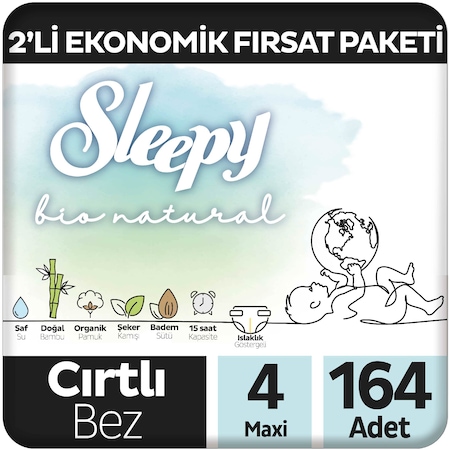 Sleepy Bio Natural Bebek Bezi 4 Numara 2'li Ekonomik Fırsat Paketi 164 Adet