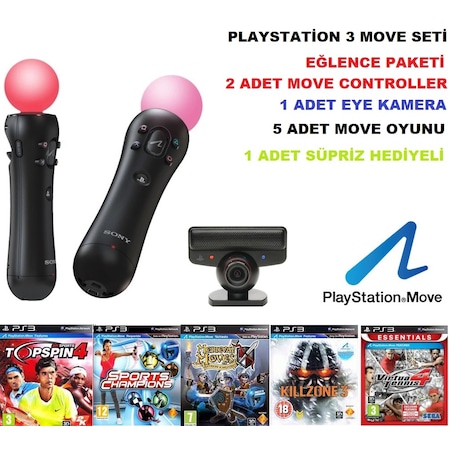 Sony Playstation 3 Move Seti + 5 Adet Oyun + 1 Eye Camera + 2 Move Controller