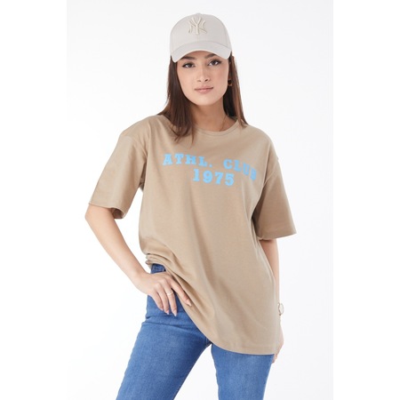 Düz Bisiklet Yaka Kadın Vizon Kısa Kollu Baskılı T-shirt - 24644 001