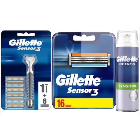 Gillette Sensor 3 Makine + Tıraş Bıçağı 22'li + Köpük 250 ML + Çanta