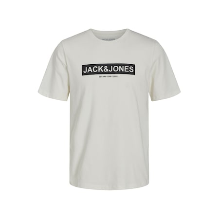 Jack & Jones Pin 12249605 Logo Baskılı Erkek Tişört Beyaz