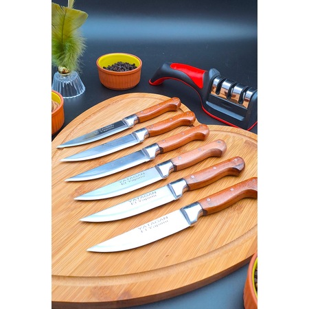 Mutfak Meyve Ekmek Bıçağı Ve Elmas Uçlu Bileme Aleti 7'li Set