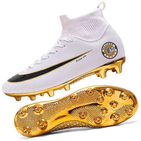 Yucama Altın Kaplı Halı Saha Krampon Futbol Ayakkabısı Beyaz