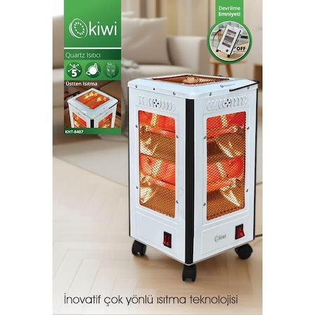 Kiwi Kht-8407 Quartz Isıtıcı 5 Yönlü Isıtma & Enerji Tasarruflu Kuvars Tüp & Taşınabilir Tasarım