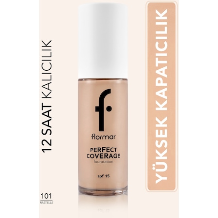 Flormar Perfect Coverage Yoğun Kapatıcı Su Bazlı Fondöten (Sıcak Alt Ton) -101 Pastelle -8682536058148