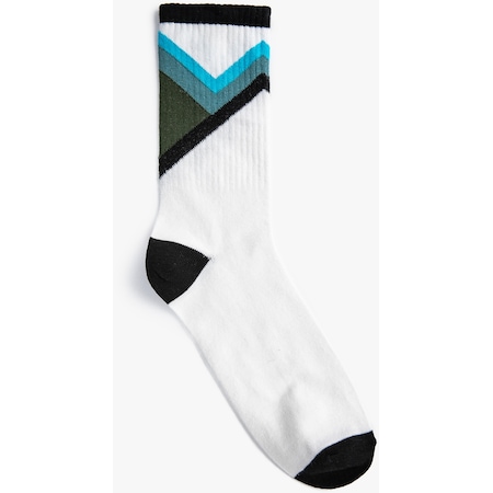 Koton Basic Soket Çorap Geometrik Desenli Renk Bloklu Ekru 3wam80323aa 3WAM80323AA010