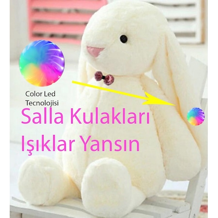 Led Işıklı. Uyku Arkadaşı Uzun Kulak Bunny Peluş Tavşan 65Cm Beyaz