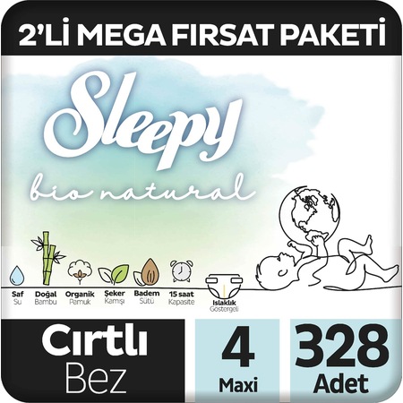 Sleepy Bio Natural 4 Numara Maxi 2'li Mega Fırsat Paketi 328 Adet