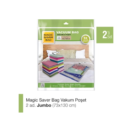 Magic Saver Bag 2'li Jumbo Vakumlu Poşet Seti Şeffaf 73 x 130 CM