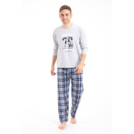 Tampap 2170 Baskılı Uzun Kol Erkek Pijama Takımı Gri