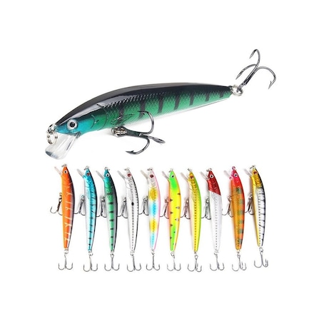 Valkyrie 10 Adet 10cm 9gr Minnow Sahte Olta Yem Seti Rapala 1m Derinlik 10 Farklı Renk Karbon Çelik İğne