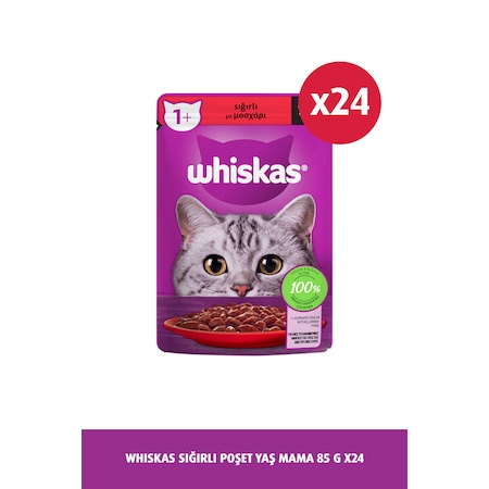 Whiskas Pouch Sığırlı Yetişkin Kedi Maması 24 x 85 G