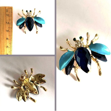 Omeniv Vintage Stil Mavi Böcek Kelebek Broş İğne