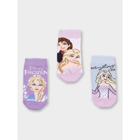 Frozen Lisanslı Kız Çocuk 3 Çift Patik Çorap 21079-Mor