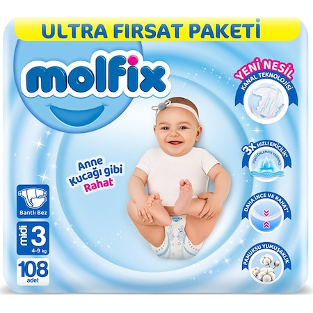 Molfix Bebek Bezi 3 Numara Ultra Fırsat Paketi Midi 108 Adet