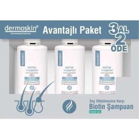 Dermoskin Erkekler için Saç Dökülmesine Karşı Biotin Şampuan 3 x 200 ML