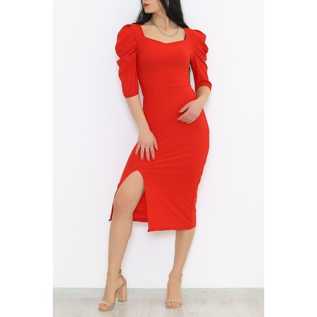 n11 Kare Yaka Elbise Kırmızı - 5241.1234. Kırmızı