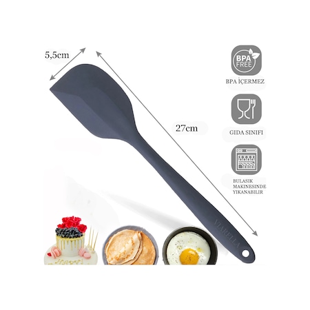 Gri Silikon Spatula Isıya Dayanıklı Yanmaz Yapışmaz Çizmez 27cm