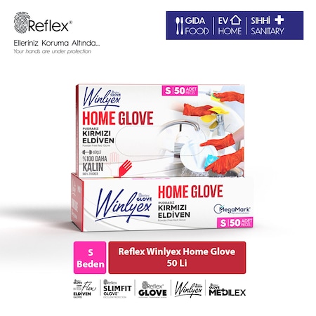Reflex Winlyex Home Glove Pudrasız Kırmızı Eldiven S 50'li