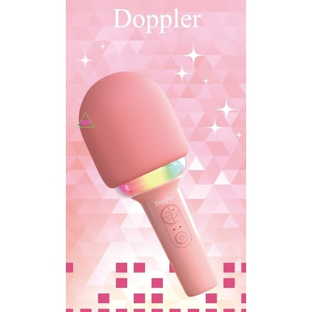 Doppler Rainbow Pembe Karaoke Mikrofonu Ledli Ses Değiştirme Özellikli Işıklı Yeni