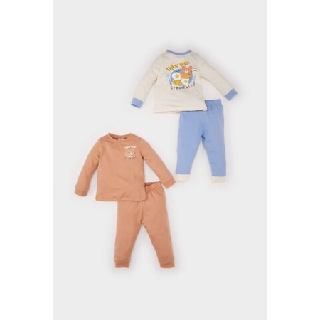 Defacto Erkek Bebek 4lü Pijama Takımı Bisiklet Yaka Baskılı Penye Uzun Kollu Üst Beli Lastikli Uzun Alt D5353a524wnbg401 Defacto Bej