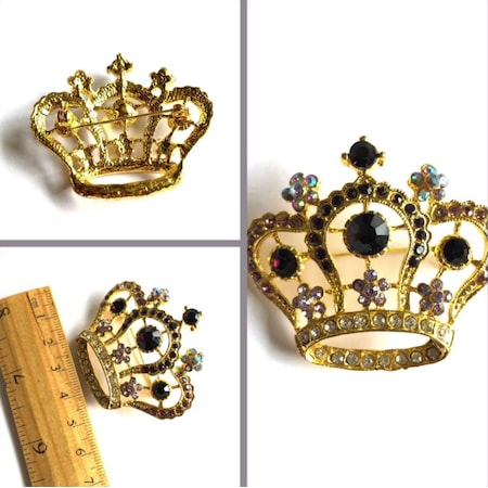 Omeniv Vintage Viktoryen Tarz Kraliçe Tacı Broş İğne Kristal Dolu