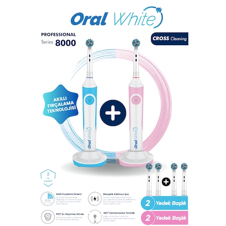 Oral White Professional Series 8000 Şarjlı Diş Fırçası İkili Set