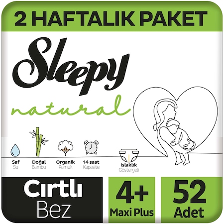 Sleepy Natural Bebek Bezi 4+ Numara Maxi Plus 2 Haftalık Paket 52 Adet