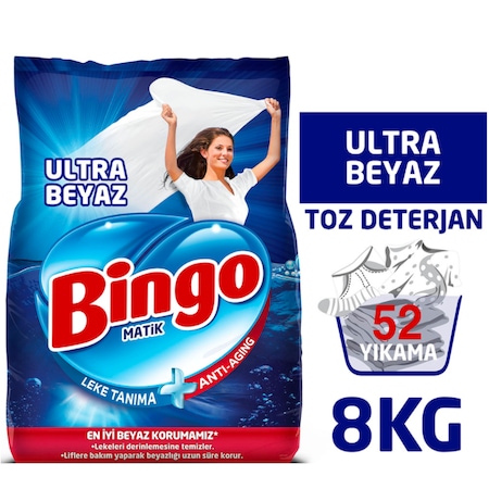 Bingo Matik Ultra Beyaz Toz Deterjan 52 Yıkama 8 KG