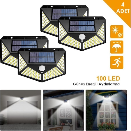 Technojet 4Adet 100 Ledli Hareket Sensörlü Güneş Enerjili Solar Bahçe Lambası Led Şarj Olabilen