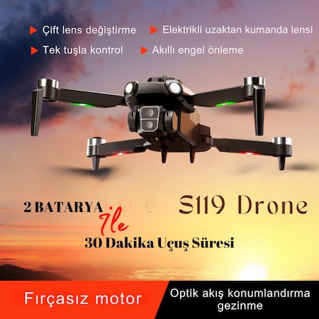 Piha S119 Drone Fırçasız Motor 2 Batarya & 30 Dakika Uçuş 1080P HD Kamera Engelden Kaçınma