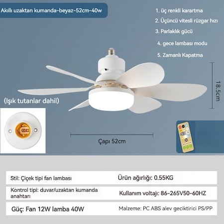 Ayarlanabilir Hız Kapalı Tavan Vantilatörü Led Çiçek Işığı 40w