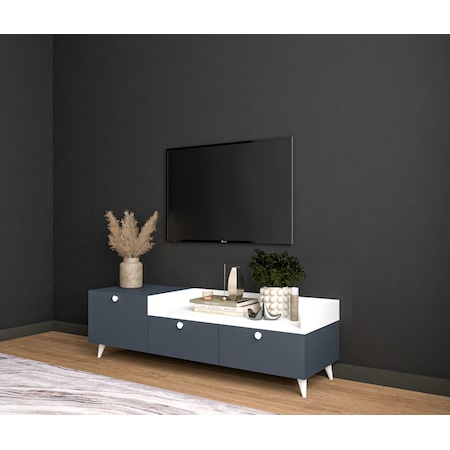 Conceptiva Easy Çift Renkli Tv Sehpası 140 Cm 3 Kapaklı Tv Ünitesi - Antrasit-beyaz