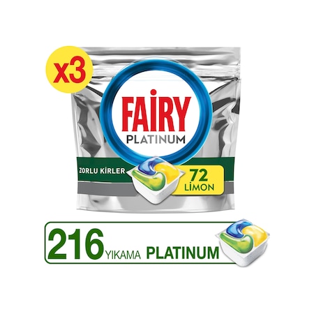 Fairy Platinum Limon Kokulu 3 x 72 Yıkama Bulaşık Makinesi Deterjanı Tableti - Kapsülü