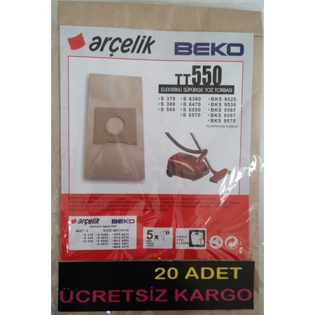 arcelik s 370 s 380 s 560 supurge kagit toz torbasi 20 adet