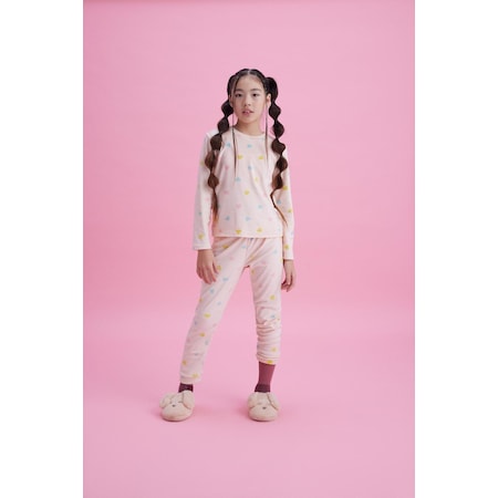 Kız Çocuk Termal Soft Pembe Kalpli Pijama Takımı-pembe