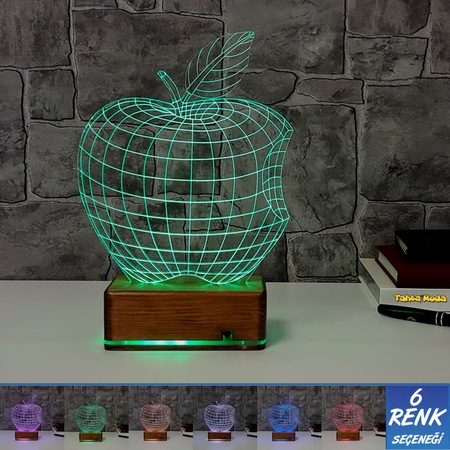 3d 3 boyutlu led lamba masa gece lambasi elma cok sik
