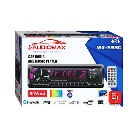 AUDİOMAX MX-3550Bt Oto Teyp 4 60 W - Çift Usb - Bluetooht - Rca