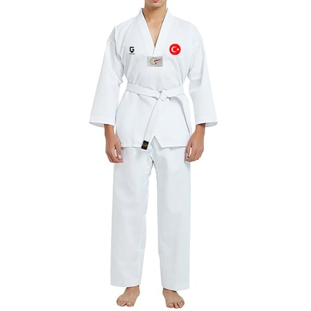 Dizispor Top Glory Fitilli Beyaz Yaka Baskılı Taekwondo Elbisesi Dobok