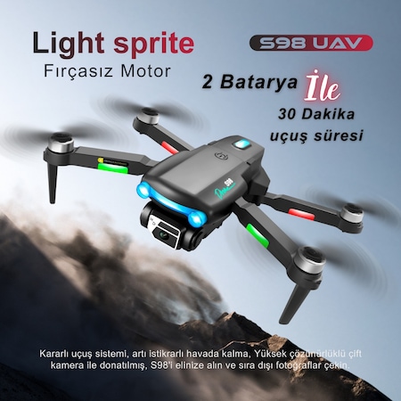 Piha S98 drone Fırçasız Motor 2 Batarya ile 30 Dk Uçuş Süresi Wifi 1080P HD Çift Kameralı Işıklı Taşıma Çantalı